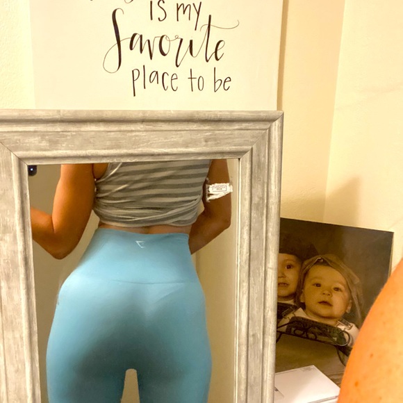 Like New Gymshark Baby Blue Small Leggings w/ cute hole cutouts & tummy control - Picture 2 of 8